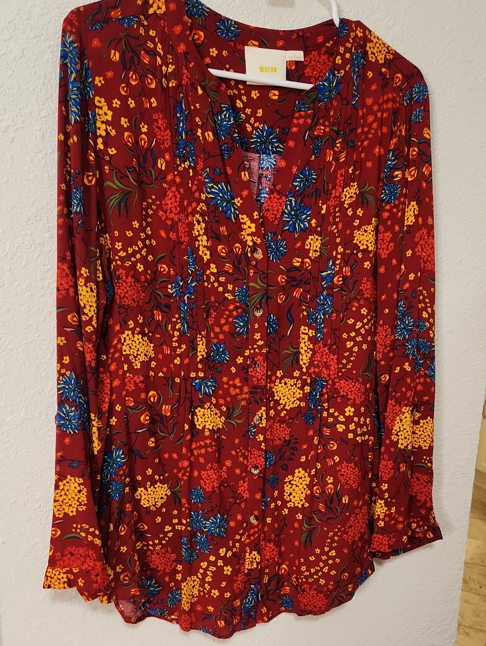 🌻375.Maeve Boho Floral Button-Front Blouse - Burgundy - Picture 4 of 6
